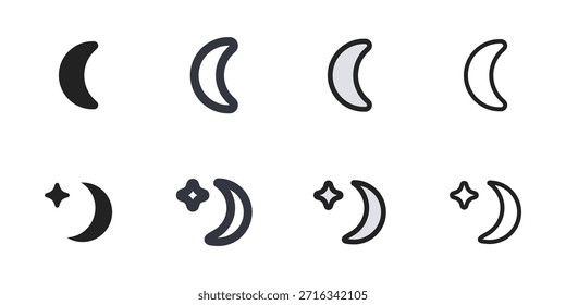 colección de Vector de conjunto de iconos de luna creciente y estrella para el modo nocturno Símbolo de sueño y aplicación de Clima