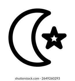 Crescent Moon and Star icon thick bold line