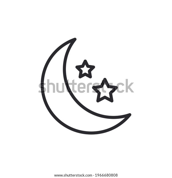 crescent moon and star icon in trendy design style.\
crescent moon and star icon isolated on white background. Moon and\
stars icon isolated. Flat design. Vector Illustration.Night with\
moon and stars