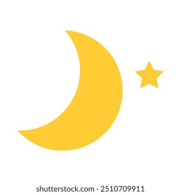 Crescent moon and star icon. Vector illustration in flat style isolated on white background.