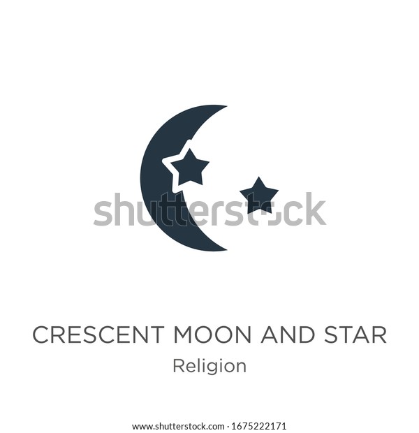 Crescent moon and star icon vector. Trendy flat crescent\
moon and star icon from religion collection isolated on white\
background. Vector illustration can be used for web and mobile\
graphic design, 