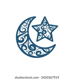 Crescent moon and star illustration vector flat design