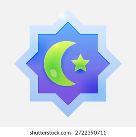 Luna creciente y estrella Islam 3D icono colorido. Vector Ilustración musulmana
