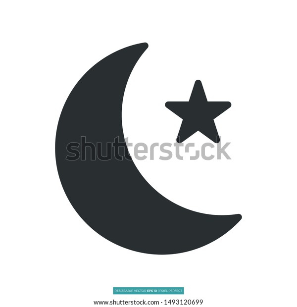 Crescent moon with star, islam icon vector\
illustration logo template for many\
purpose
