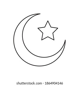 crescent moon and star islam symbol line style icon vector illustration design