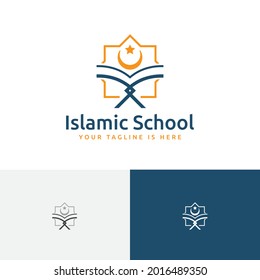 Crescent Moon Star Islamic School Quran Reading Learning Logo