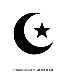 Crescent moon and star islamic symbol icon.