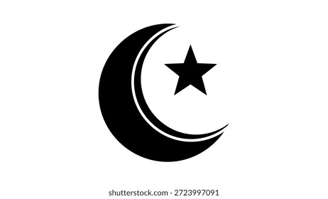 Crescent Moon and Star Islamic Symbol Icon Illustration