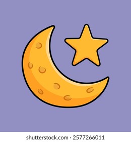 Crescent Moon and Star isolated on Purple