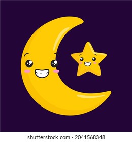 Crescent Moon and Star kawaii cartoon