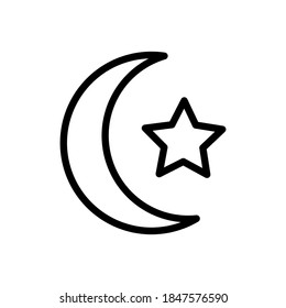 Crescent moon with star line icon vector
