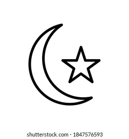 Crescent moon with star line icon vector