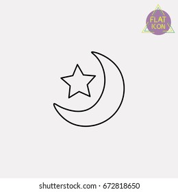 crescent moon with star line icon
