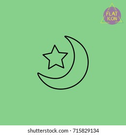 crescent moon with star line icon