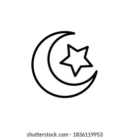 Crescent moon and star line symbol. Design template vector