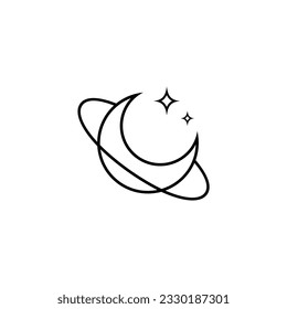 crescent moon and star logo design with orbit