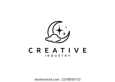crescent moon and star logo design line icon vector in linear style