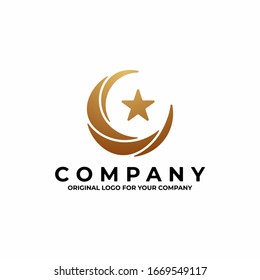 Crescent moon with star logo template, Islamic logo. Can be used as symbols, brand identity, company logo, icons, or others.
