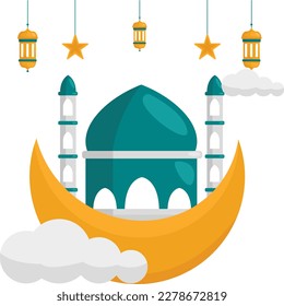 Crescent Moon with star and mosque free
