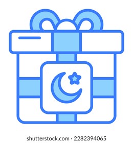 Crescent moon and star on gift box showing icon of ramadan gift box