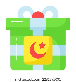 Crescent moon and star on gift box showing icon of ramadan gift box