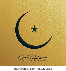 crescent moon and star on golden background for eid festival