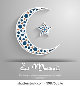 Crescent moon with star on grey background.Vector