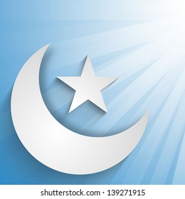 Crescent Moon with star on rays background, concept for Muslim community holy month Ramadan or Ramazan.