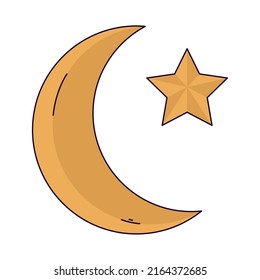 crescent moon and star on white background