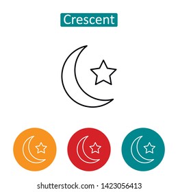 Crescent moon and star outline icons. Editable stroke holy ramadan sign for website application. Islam religion symbol. Eastern spiritual culture vector illustration isolated on white background.