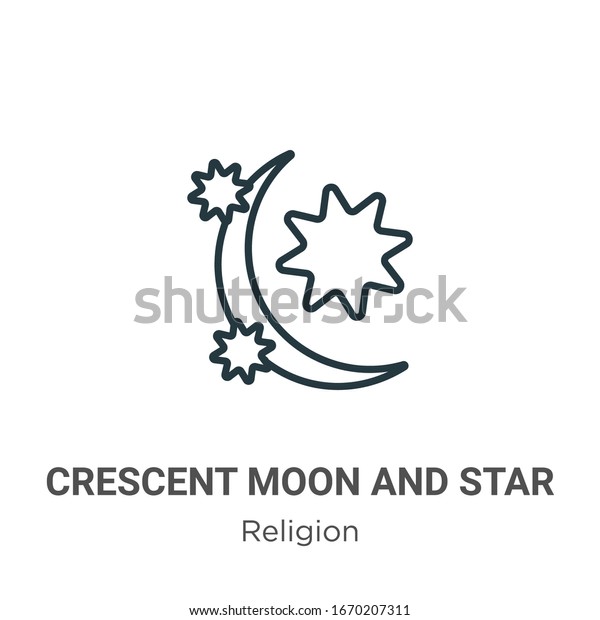 Crescent moon and star outline vector icon.\
Thin line black crescent moon and star icon, flat vector simple\
element illustration from editable religion concept isolated stroke\
on white background