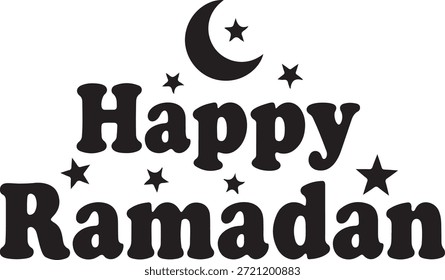 Silhueta de lua crescente e estrela com texto Feliz Ramadã Kareem no fundo branco saudação