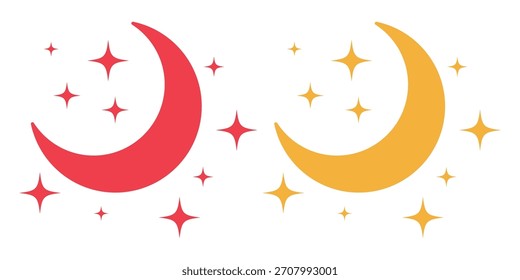 Crescent Moon y Star Sparkle Vector Icon Set | Colección de Símbolo de Sueño de Noche Mágica