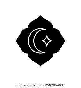 Crescent moon and star symbol glyph outline design. Templates for design, posters, projects, banners, logo, and business cards. Vector illustration.	