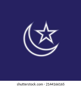 Crescent Moon and Star Symbol Icon Vector en estilo neón