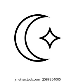 Crescent moon and star symbol outline design. Templates for design, posters, projects, banners, logo, and business cards. Vector illustration.	