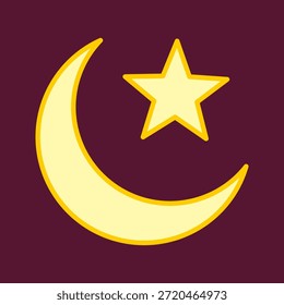Luna creciente y símbolo de la estrella Diseño plano simple