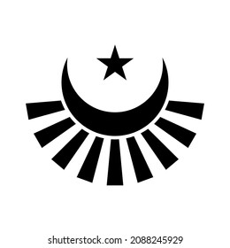 crescent moon and star symbol with sun ray isolated on white background