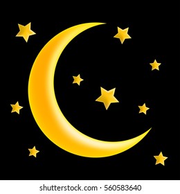 crescent moon and star vector symbol icon design. Beautiful illustration isolated on black background
