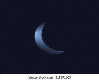 Crescent moon and starry sky. Vector illustration.