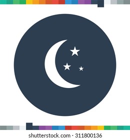 Crescent moon with stars.