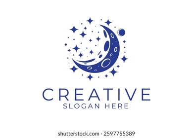 Crescent moon with stars. Celestial night sky design. Perfect for logo or background. space cosmic