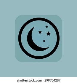 Crescent moon and stars in circle, in square, on pale blue background
