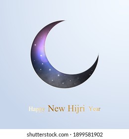 Crescent Mond mit Sternen und Wolken, Wolken einzeln auf weißem Hintergrund. Moslems heiliger Monat Ramadan Postkartendesign. Ramadan Mubarak. Vektorgrafik