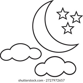 Lua crescente com estrelas e nuvens linha noite