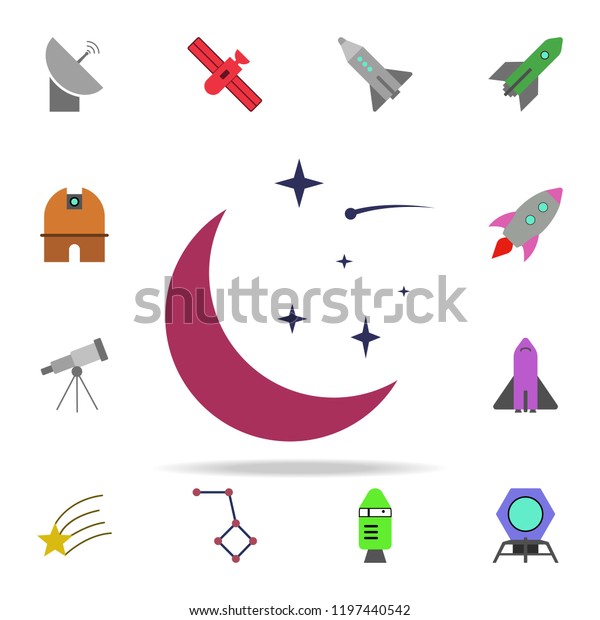 crescent moon and stars colored icon.\
Colored Space icons universal set for web and\
mobile