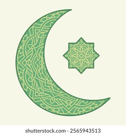 Crescent moon and stars with ethnic ornaments for ramadan