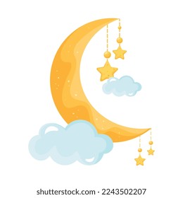 crescent moon and stars hanging