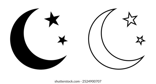 Luna creciente con el icono de las estrellas. Icono de luna creciente.