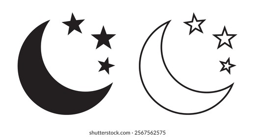 Crescent moon with stars icon. Night icon. Crescent moon icon.